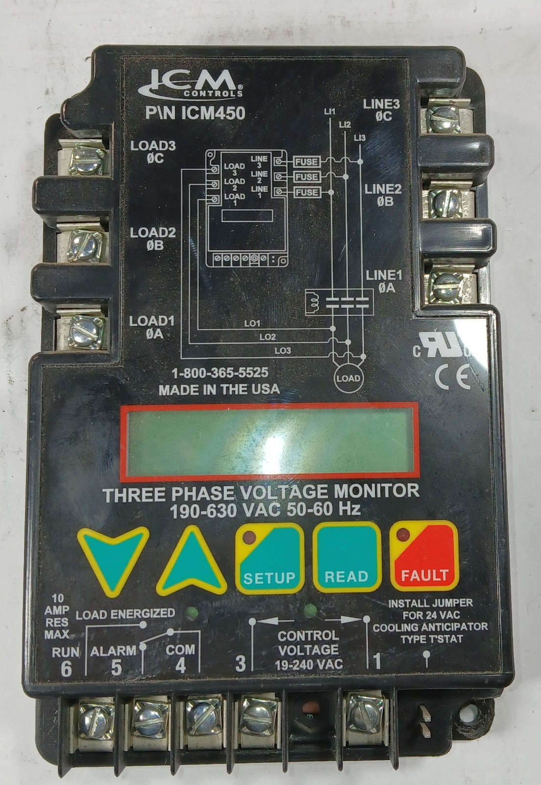 1 USED ICM ICM450 PROGRAMMABLE 3-PHASE VOLTAGE MONITOR***MAKE OFFER***