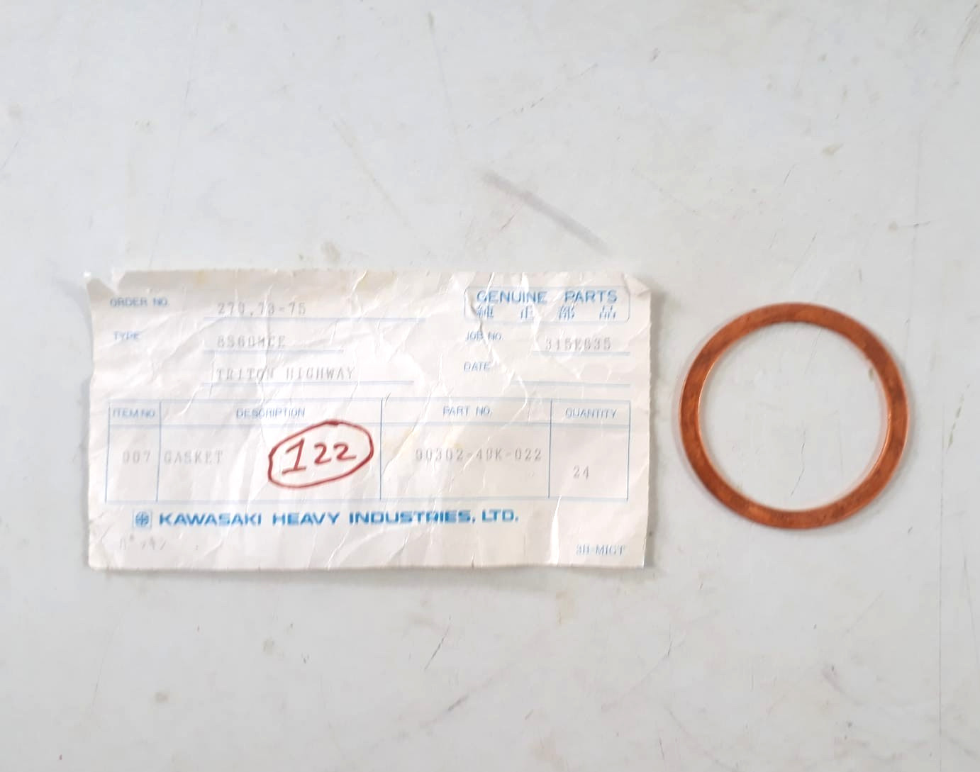 Gasket P/N 90302-49K-022 For Kawasaki 8S60MCE Engine Genuine Parts