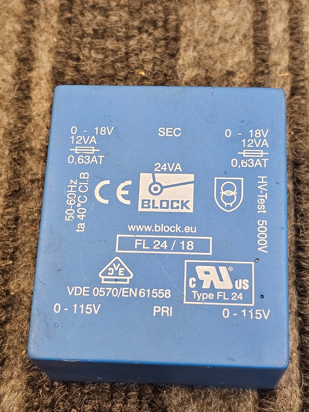 Block FL24/18 24VA PCB Isolating Transformer 115 V AC Input, 18 V AC Output