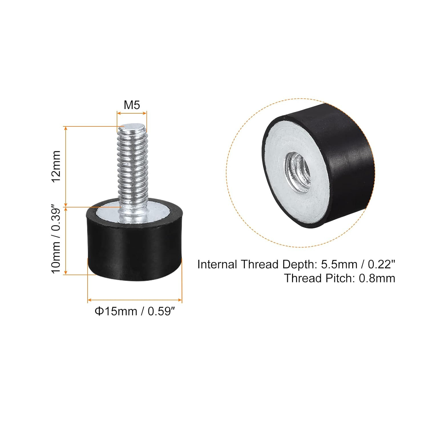 Uxcell Rubber Mounts 8Pcs M5 Male/Female Vibration Isolator Shock Absorber, for