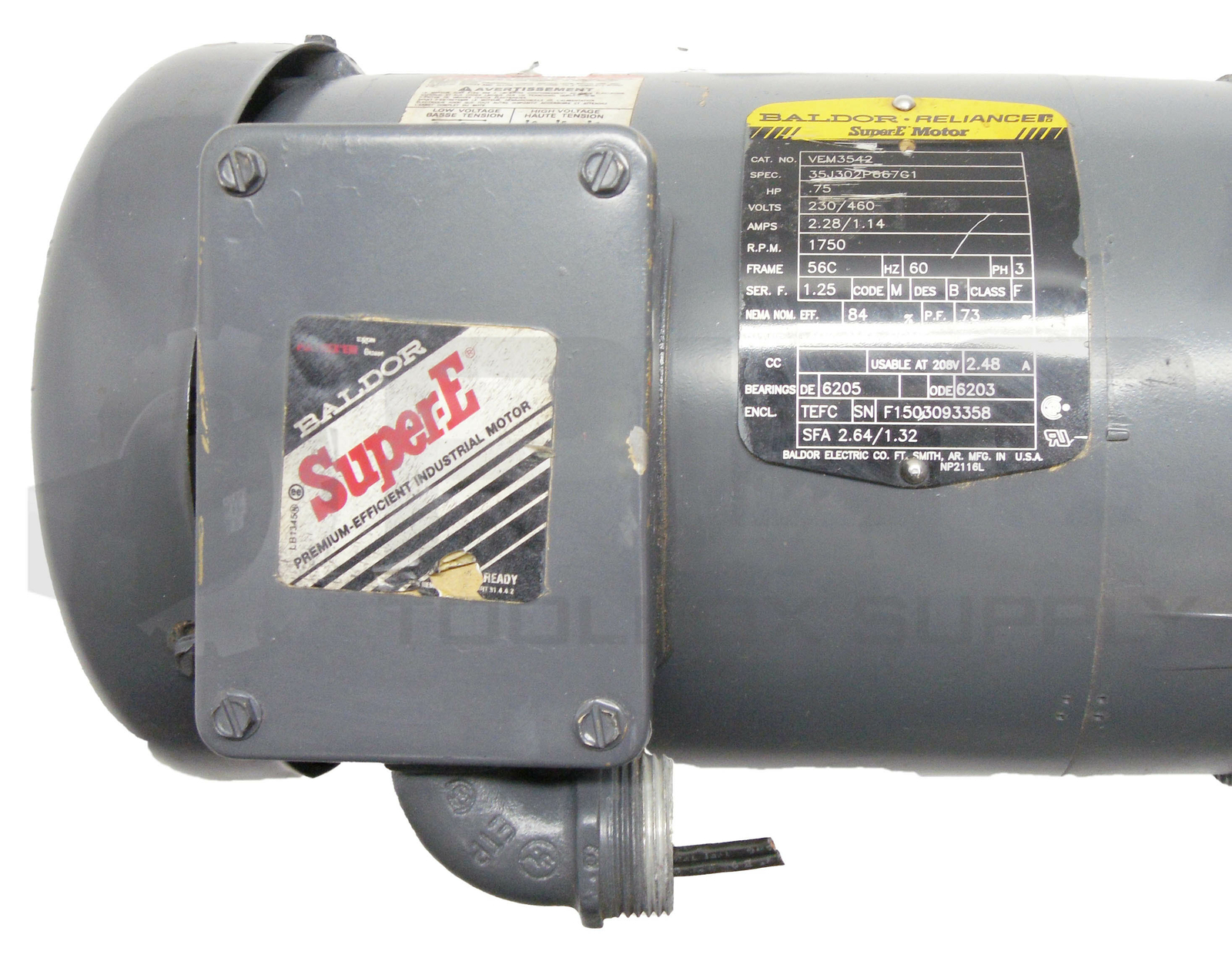 REFURBISHED BALDOR VEM3542 SUPER E MOTOR SPEC 35J302P667G1 HP .75 230/460V