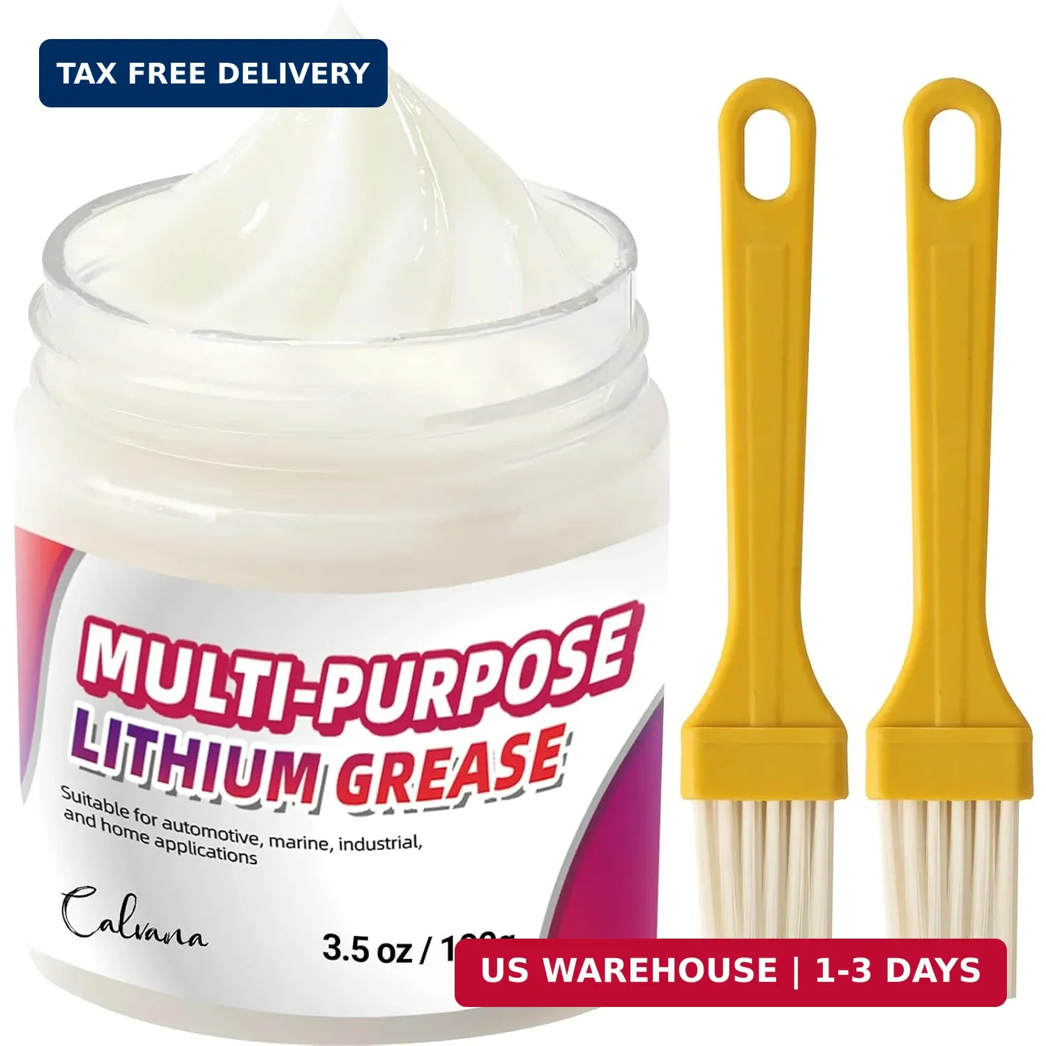 Calvana 3.5oz Multi-Purpose White Lithium Grease with 2 Brushes, Ideal for Autom
