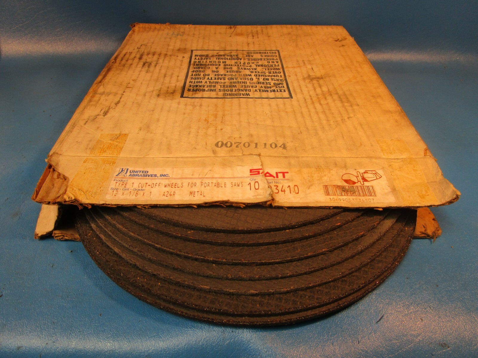 LOT OF 8 United Abrasives 23410, SAIT Wheel, 12″ x 1/8″ x 1, A24R Metal, A24R-BF