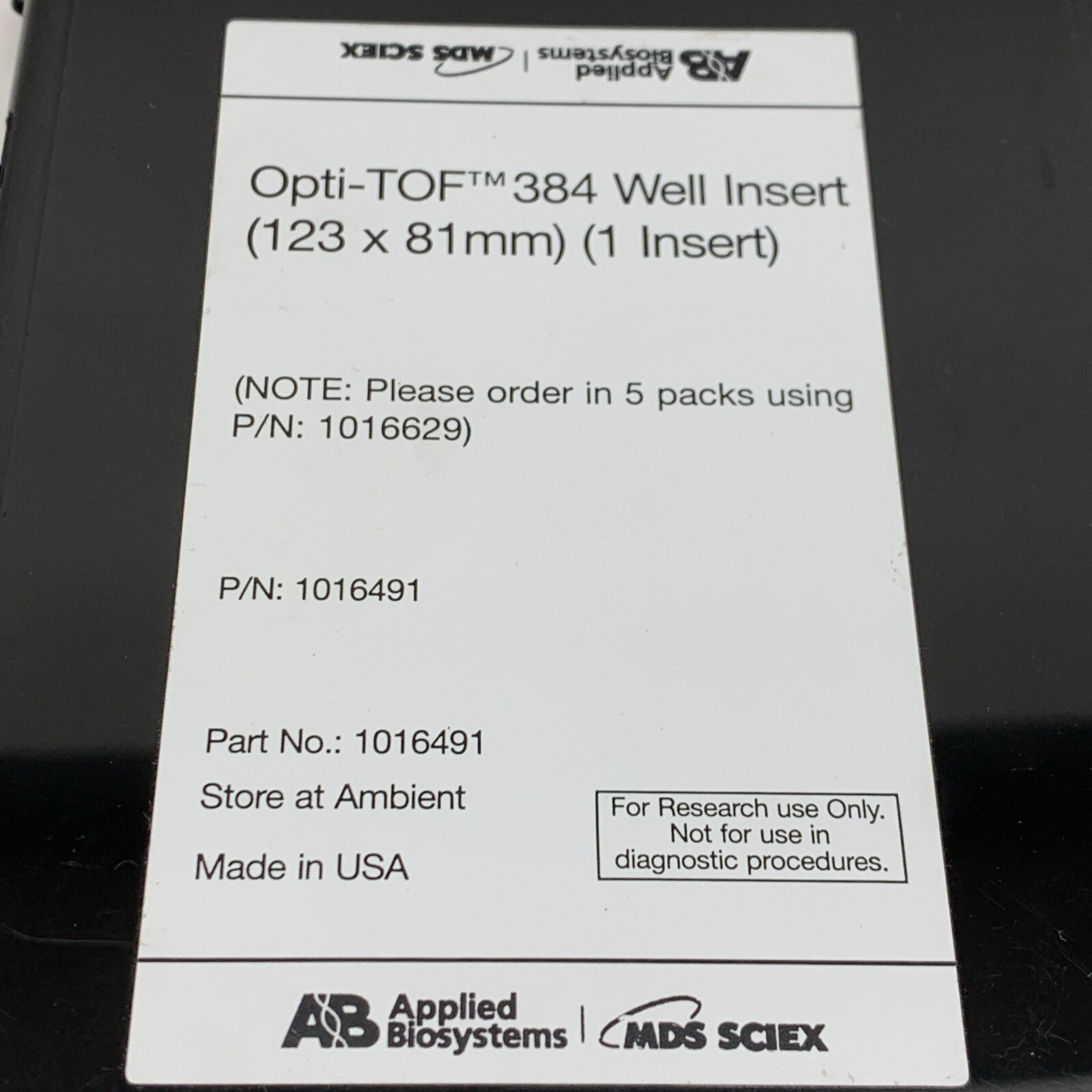 Applied Biosystems MDS Sciex 1016491 Opti-TOF Insert 384-Well 123 x 81mm