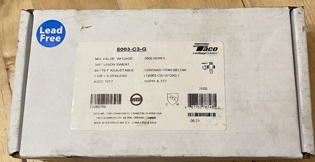 Taco 5003-C3-G Mixing Valve NIB
