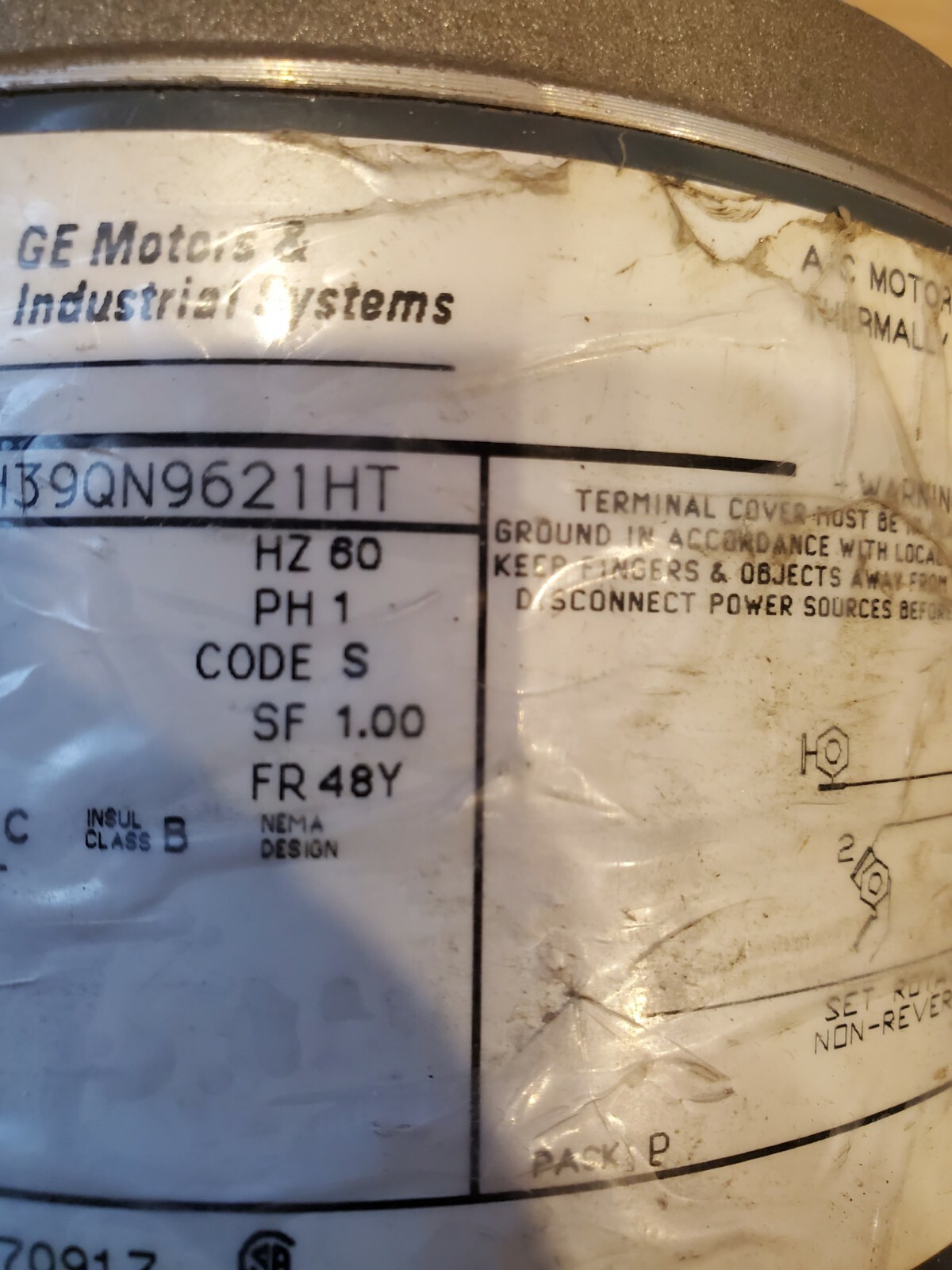 1/4HP 1725PRPM GENERAL ELECTRIC 5KH39QN9621HT SINGLE PHASE MOTOR USED *USA*