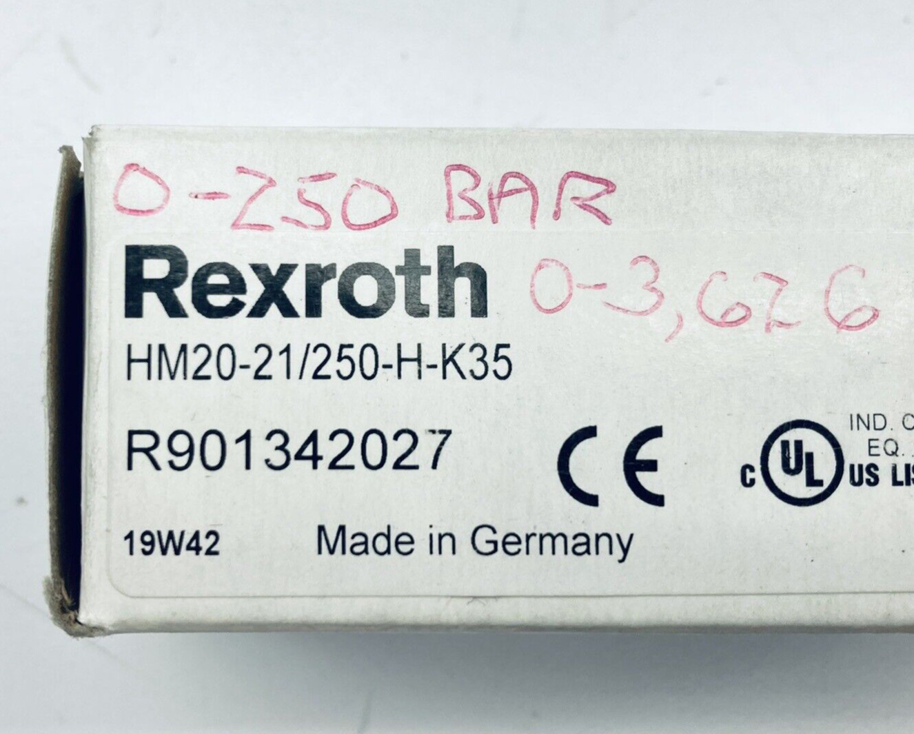 UNUSED REXROTH R901342027 PRESSURE TRANDSDUCER SENSOR 0-250BAR HM20-21/250-H-K35