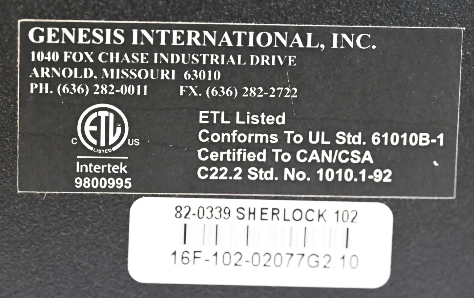 Sherlock Refrigerant Gas Monitoring System 102 Alarm Control Module Panel