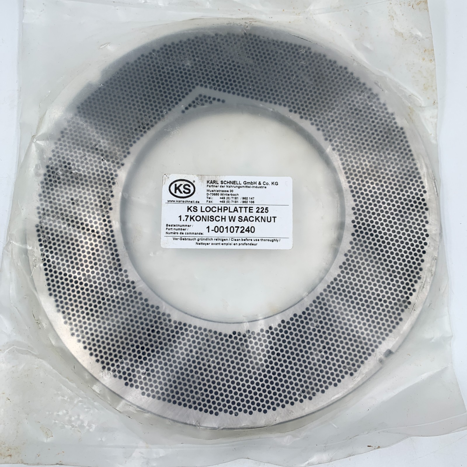 Karl Schnell 1-00107240 Perforated Plate 225 1.7