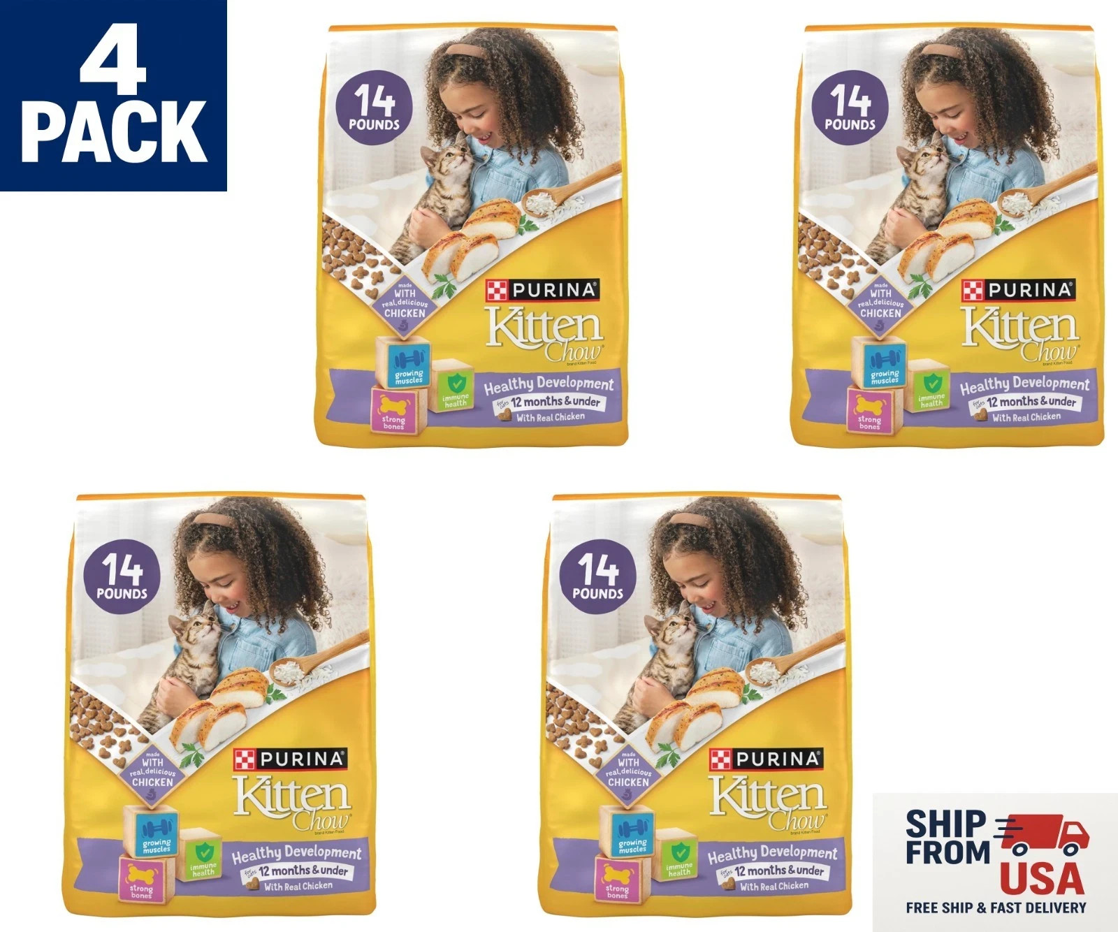 Purina Kitten Chow Cat Food – Chicken, 14Lb x 4 Pack