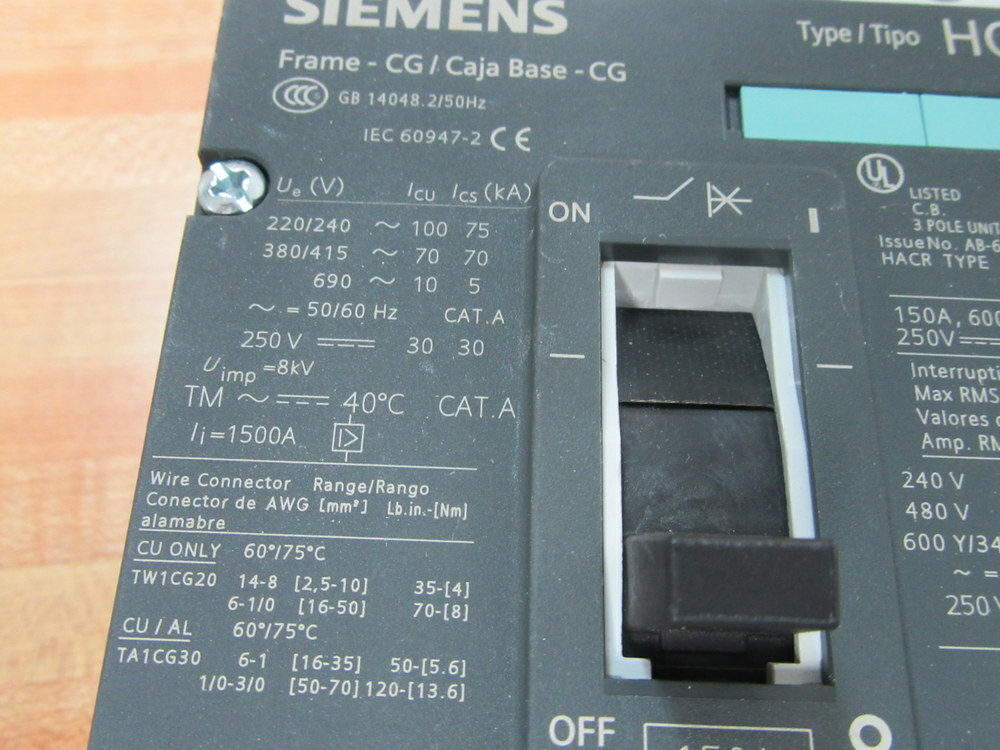 Siemens HCX3B150 150A Circuit Breaker HCX3B150L