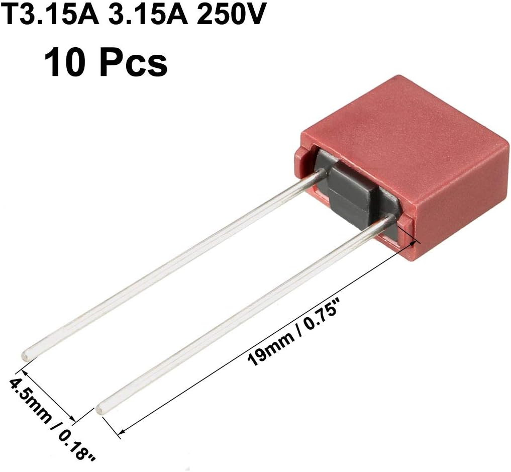 10Pcs DIP Mounted Miniature Square Slow Blow Micro Fuse T3.15A 3.15A 250V Red