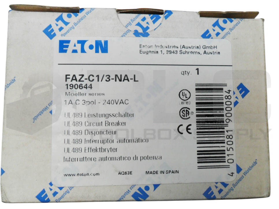 NEW EATON FAZ-C1/3-NA-L CIRCUIT BREAKER 1A 3P 240VAC