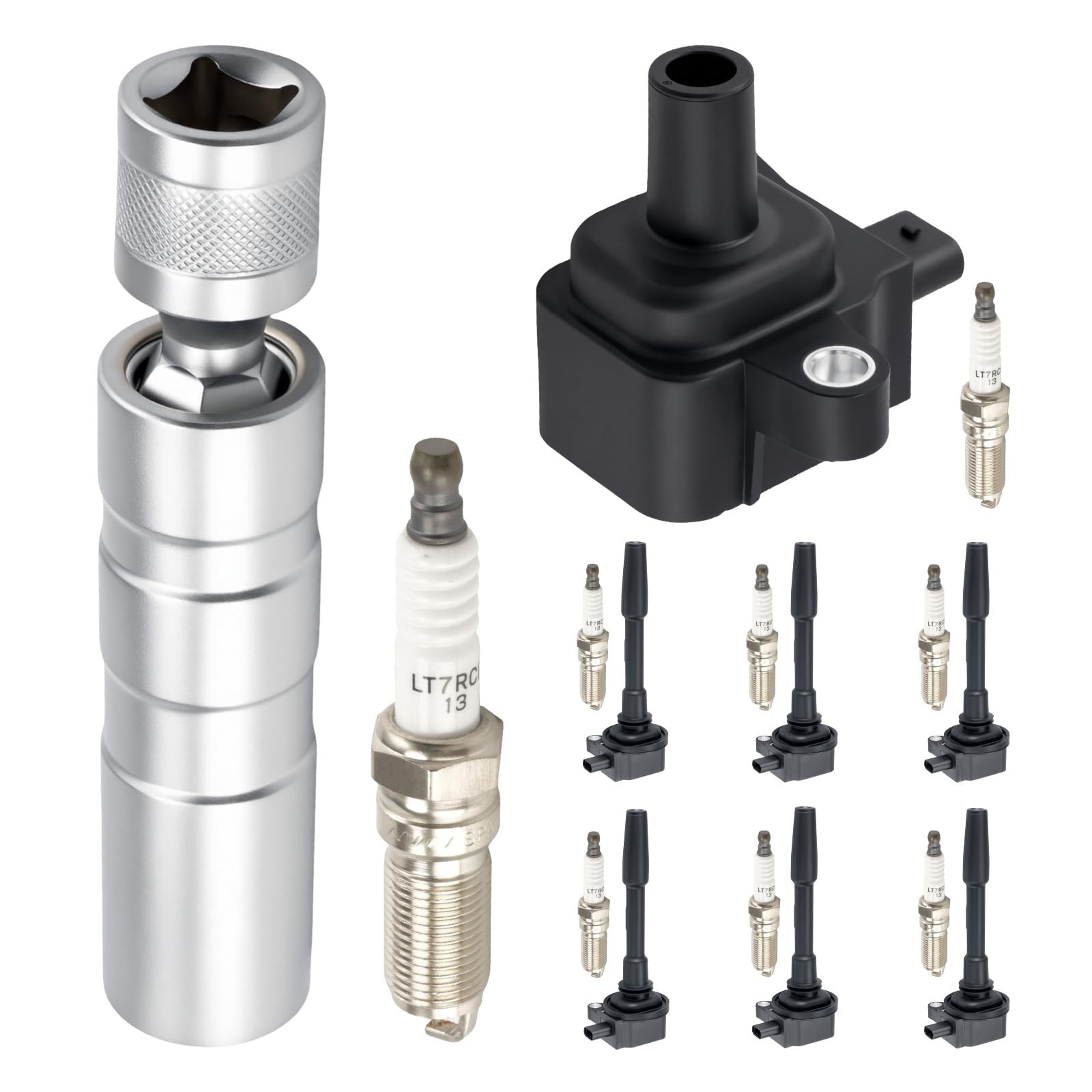 KAX 8-Pack Ignition Coil Pack & Iridium Spark Plugs Kit w/Magnetic Socket Com…