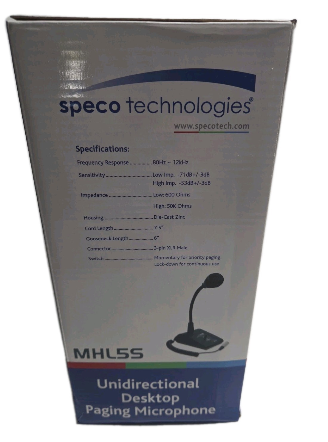 SPECO TECHNOLOGIES MHL5S Tabletop Microphone,Adjustable Gooseneck
