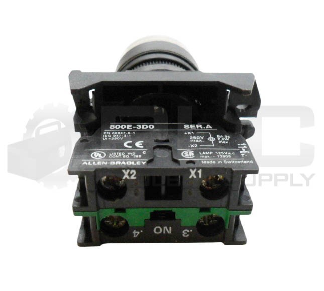 LOT OF 3 ALLEN BRADLEY 800E-3X10 /A W/ (3) 800E-3D0 /A W/ WHITE PUSH BUTTON
