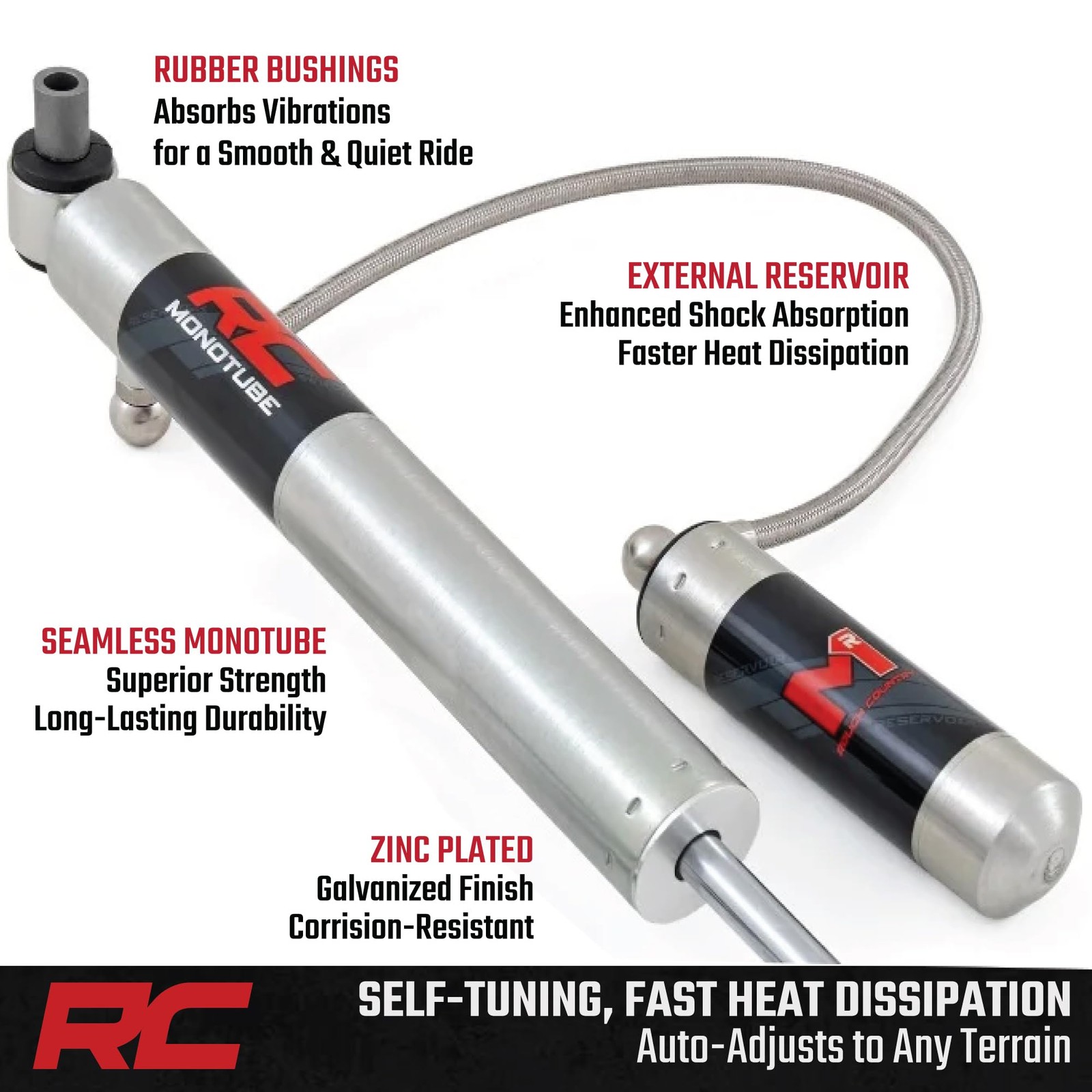 Rough Country M1R Monotube Front Shocks with External Reservoir for Jeep