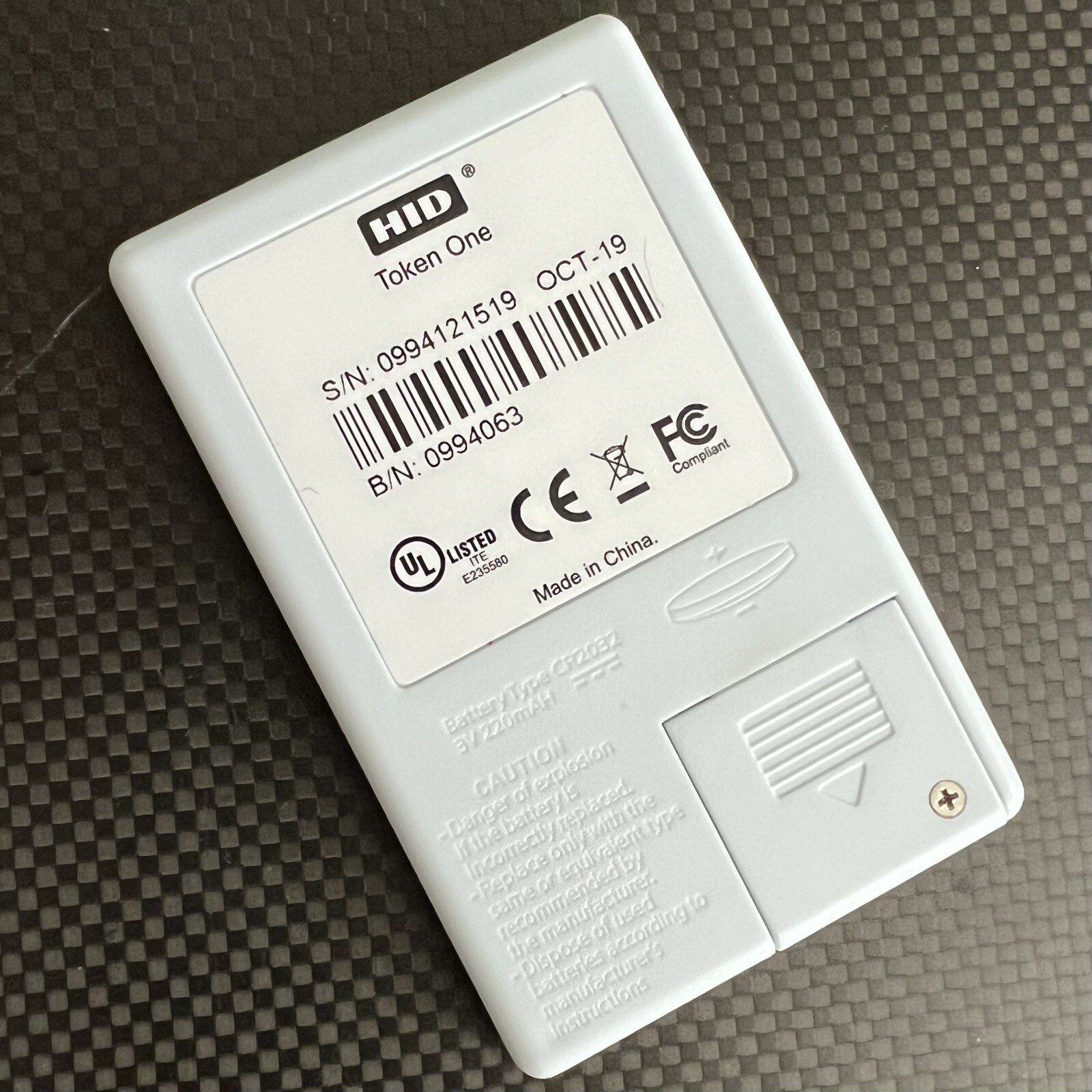 HID Token One Bank Security PIN Key Card