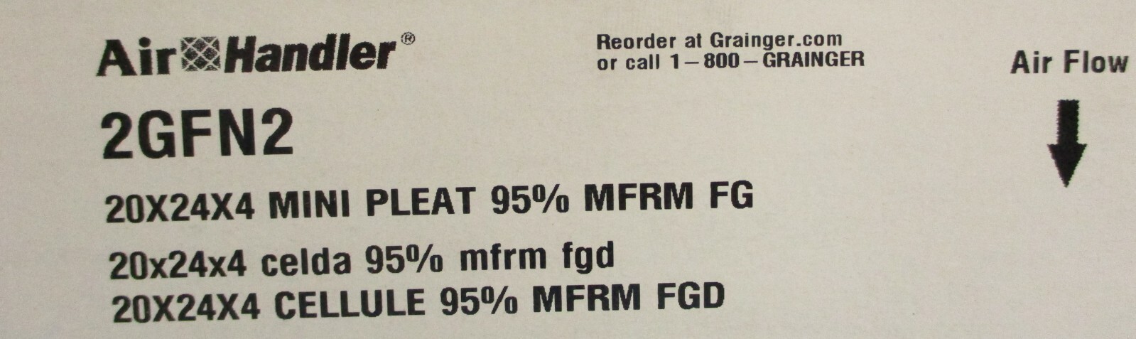 Air Handler 2GFN2 Mini Pleat Air Filter 20″ x 24″ x 4″ 95% MFRM FG MERV 14