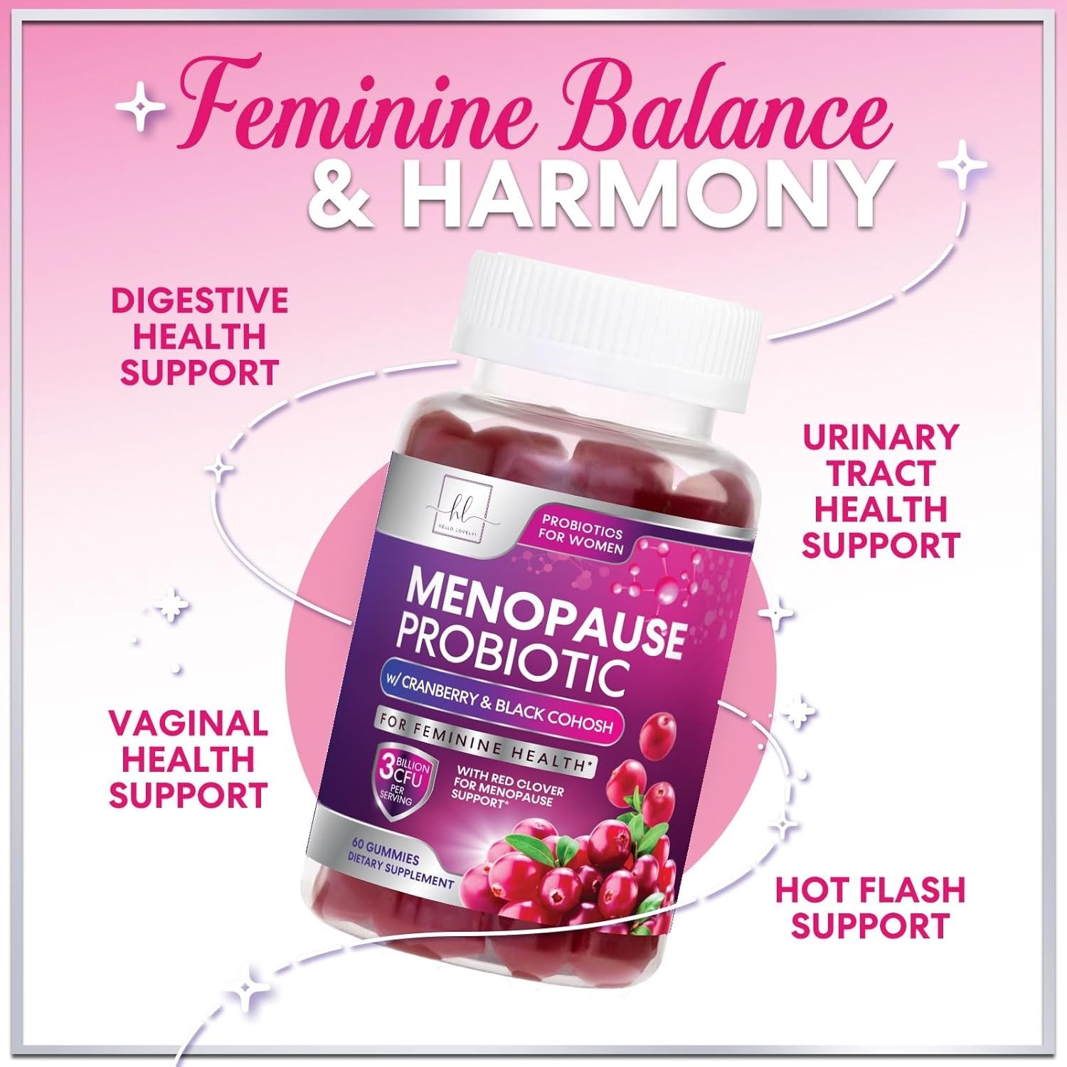 Menopause Supplements for Women Gummies – with Black Cohosh, Cranberry 3 Billion