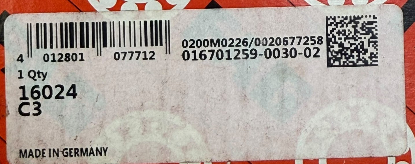 Deep groove ball bearings 16024 C3 – FAG M064-0535 0200 MADE IN GERMANY