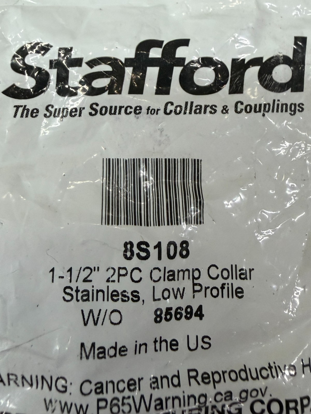Quantity-2 Stafford 8S108 2-Piece Clamp Collar 1-1/2″ Stainless *Free Shipping*