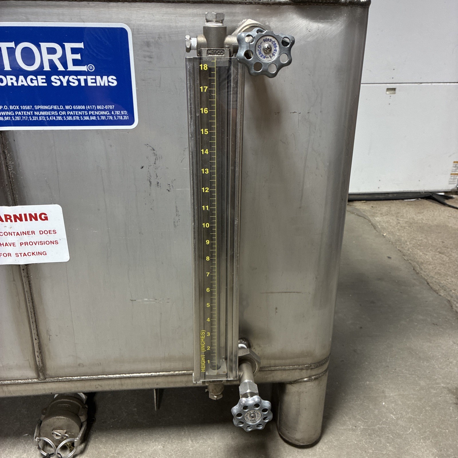 TranStore 250 Gallon 304 Stainless Steel Stackable IBC W/ Liquid Site Glass