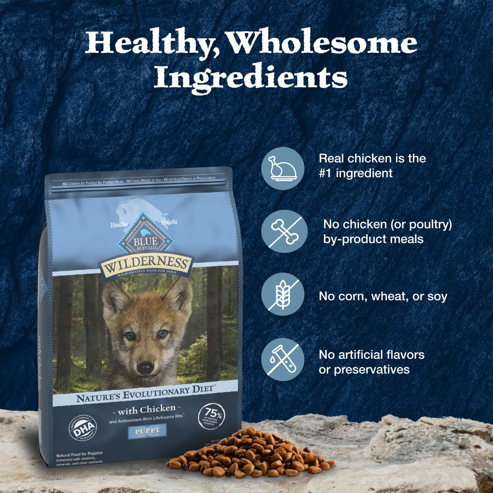 Blue Buffalo Wilderness Nature’s Evolutionary Diet Puppy Dog Food,Chicken, 28lb