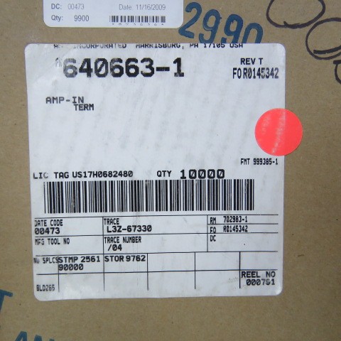 Amp 640663-1 Qty of 250 per Lot Miniature Terminal 22-26AWG Phosphor Bronze F 6