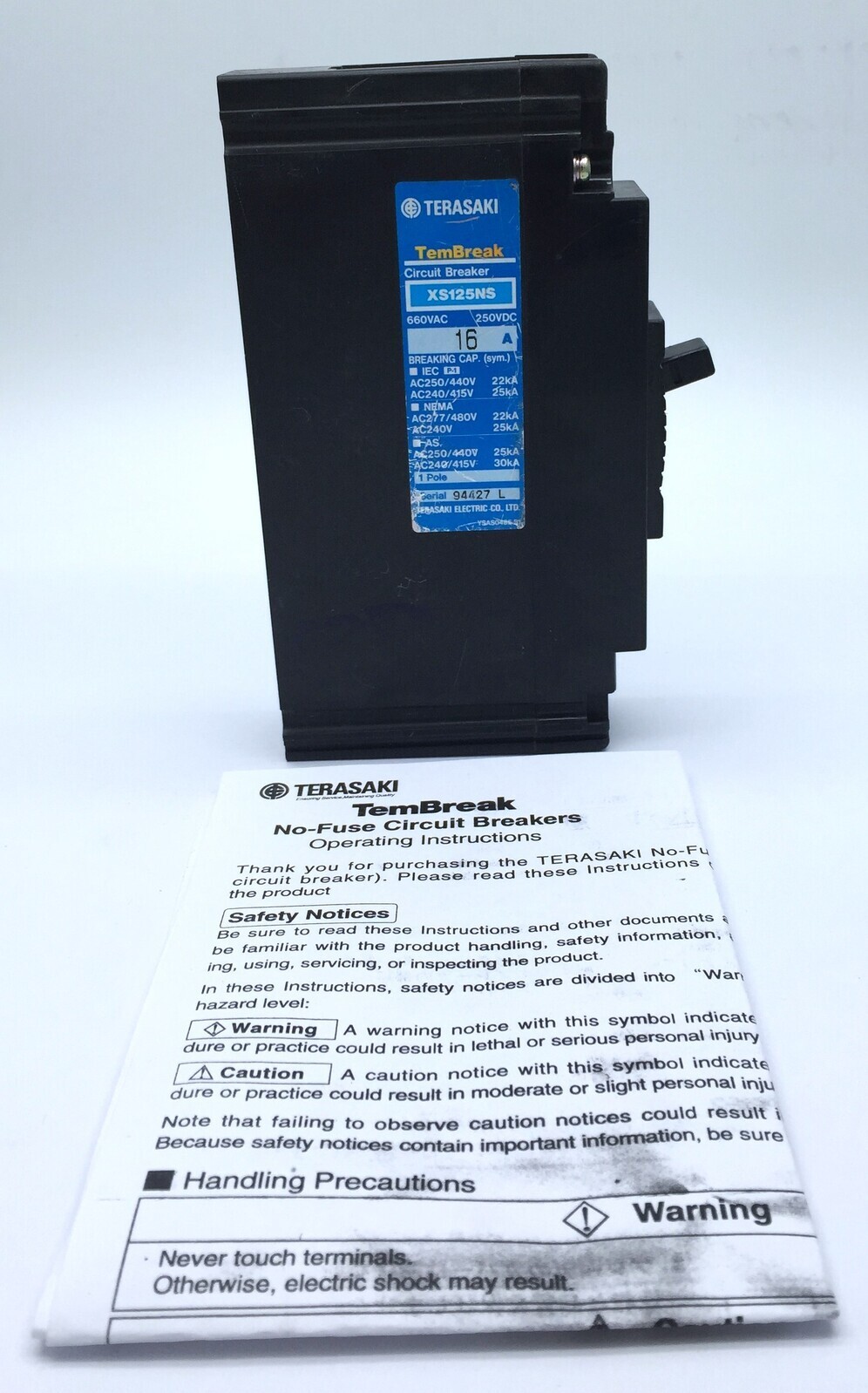 Terasaki Tembreak XS125NS MCCB 16A FC 1P 660VAC 250VDC