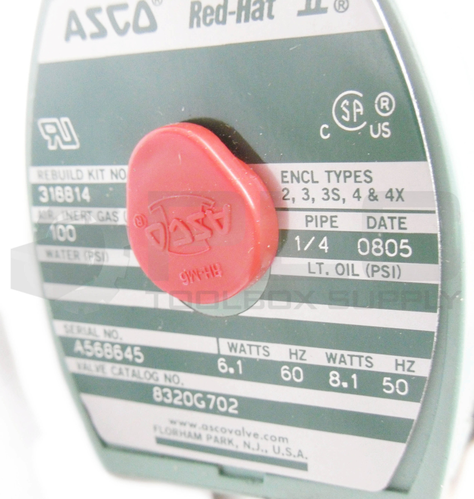 ASCO RED HAT 8320G702 SOLENOID VALVE W/ MP-C-080 COIL 238210-032-D W/ HBL5266C
