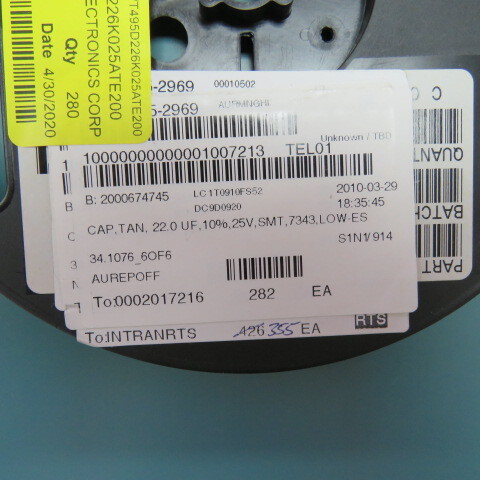 KEMET ELECTRONICS CORP T495D226K025ATE200 Qty of 75 per Lot T495 series 22�F 2