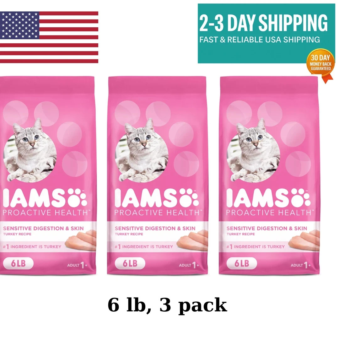 IAMS Proactive Health Adult Dry Cat Food,Sensitive Digestion & Skin,Turkey, 6lb