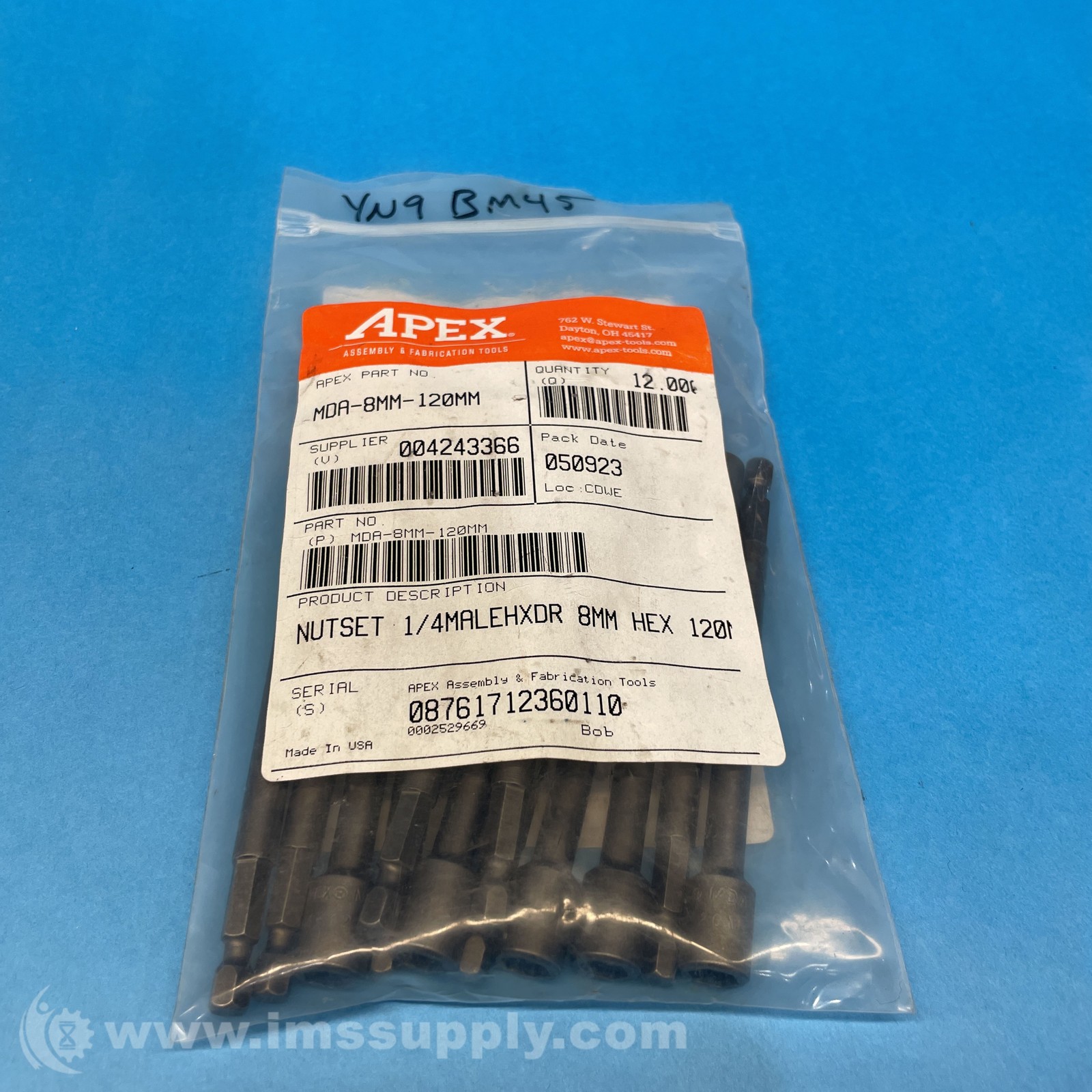 Apex MDA-8MM-120MM Bag of 12 8mm 1/4” Hex Power Drive Nutsetters FNFP
