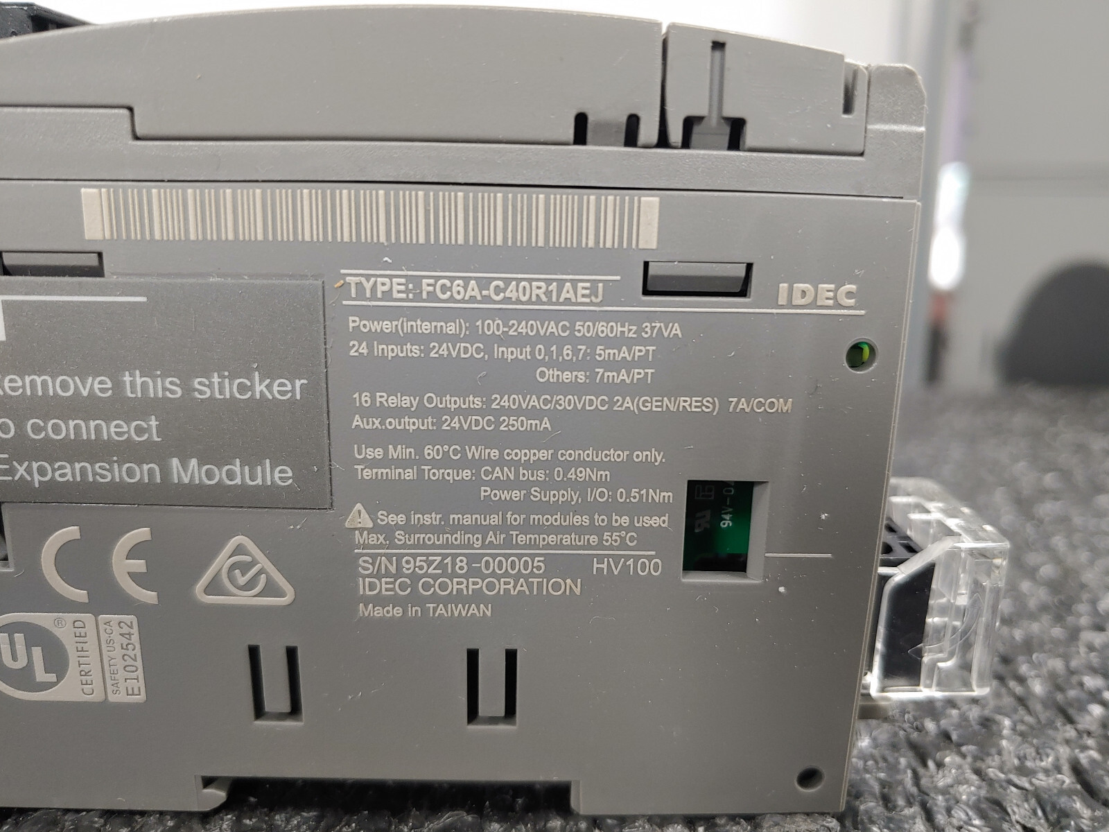 IDEC FC6A-C40R1AEJ 40IO J1939 CPU 100-240VAC Relay FC6A MicroSmart PLC