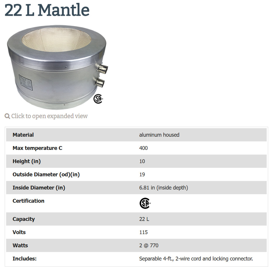 Glas Col 22L Aluminum Heating Mantle 100B TM118 USED with Cords