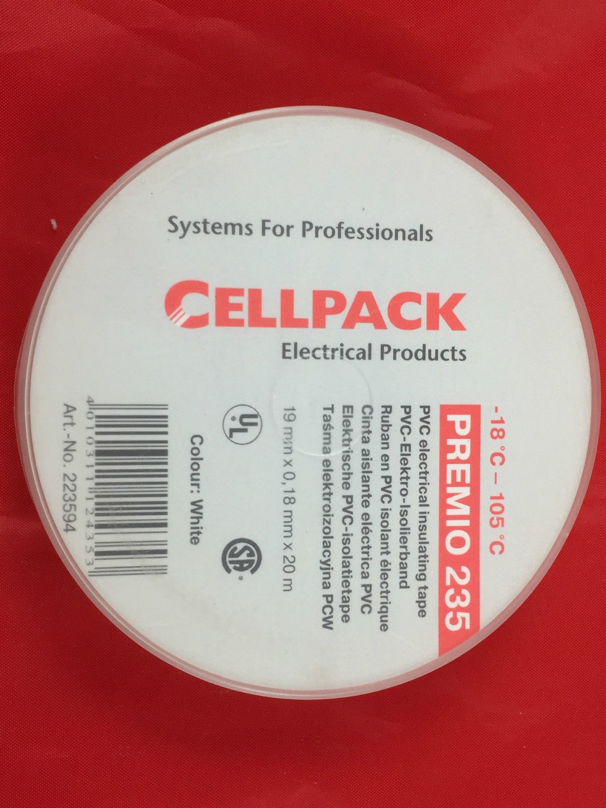 Electrical Insulating Tape Cellpack Premio 235 White 19mm x 20m x 0.18mm x12
