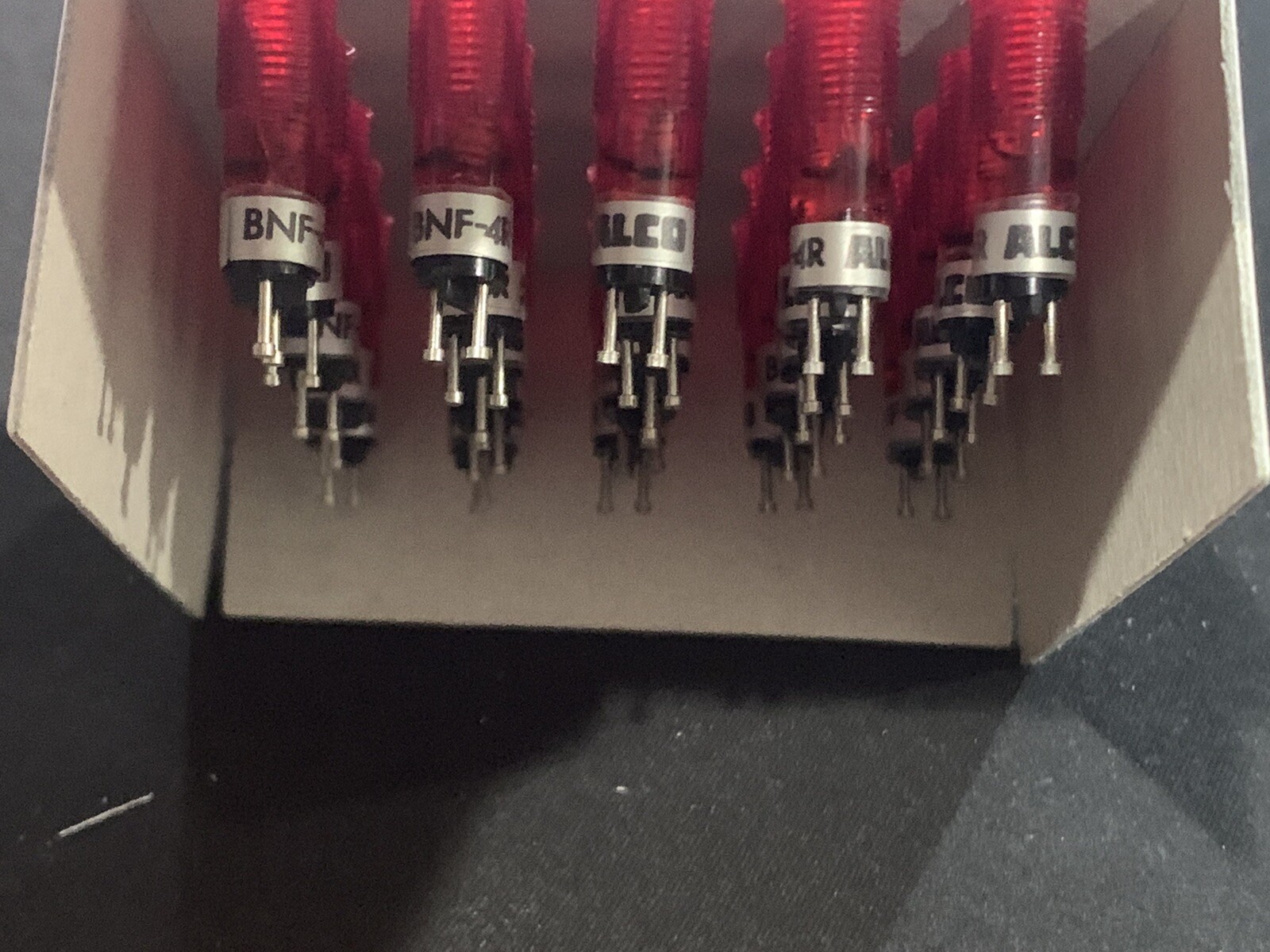 Box of (25) Alco BNF-4R Standard Red 115V Neon Indicators Lights Bulbs – New!