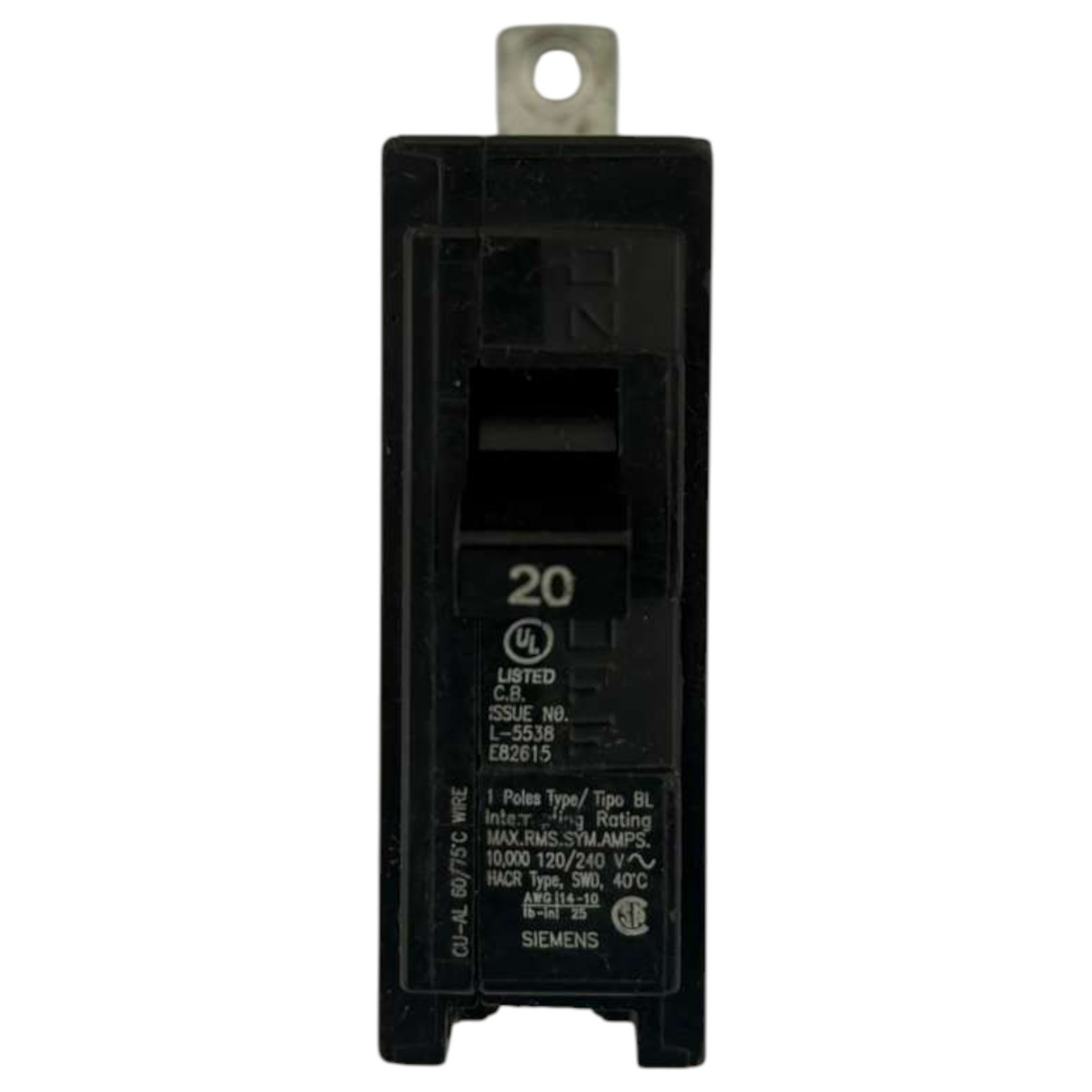 NEW OPEN BOX Siemens B120 20 A,120 V,1P Thermal Magnetic Circuit Breaker Bolt-On