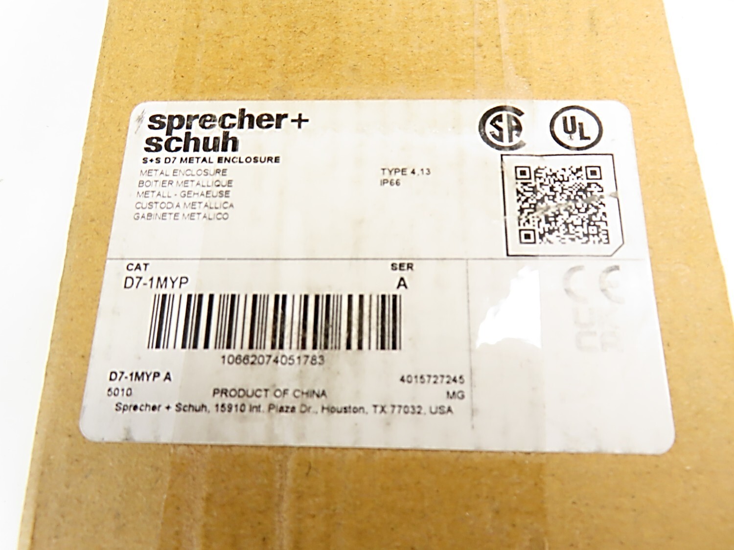 Sprecher + Schuh D7-1MYP Yellow Metal Enclosure Type 4,13 1 Hole NEW IN BOX