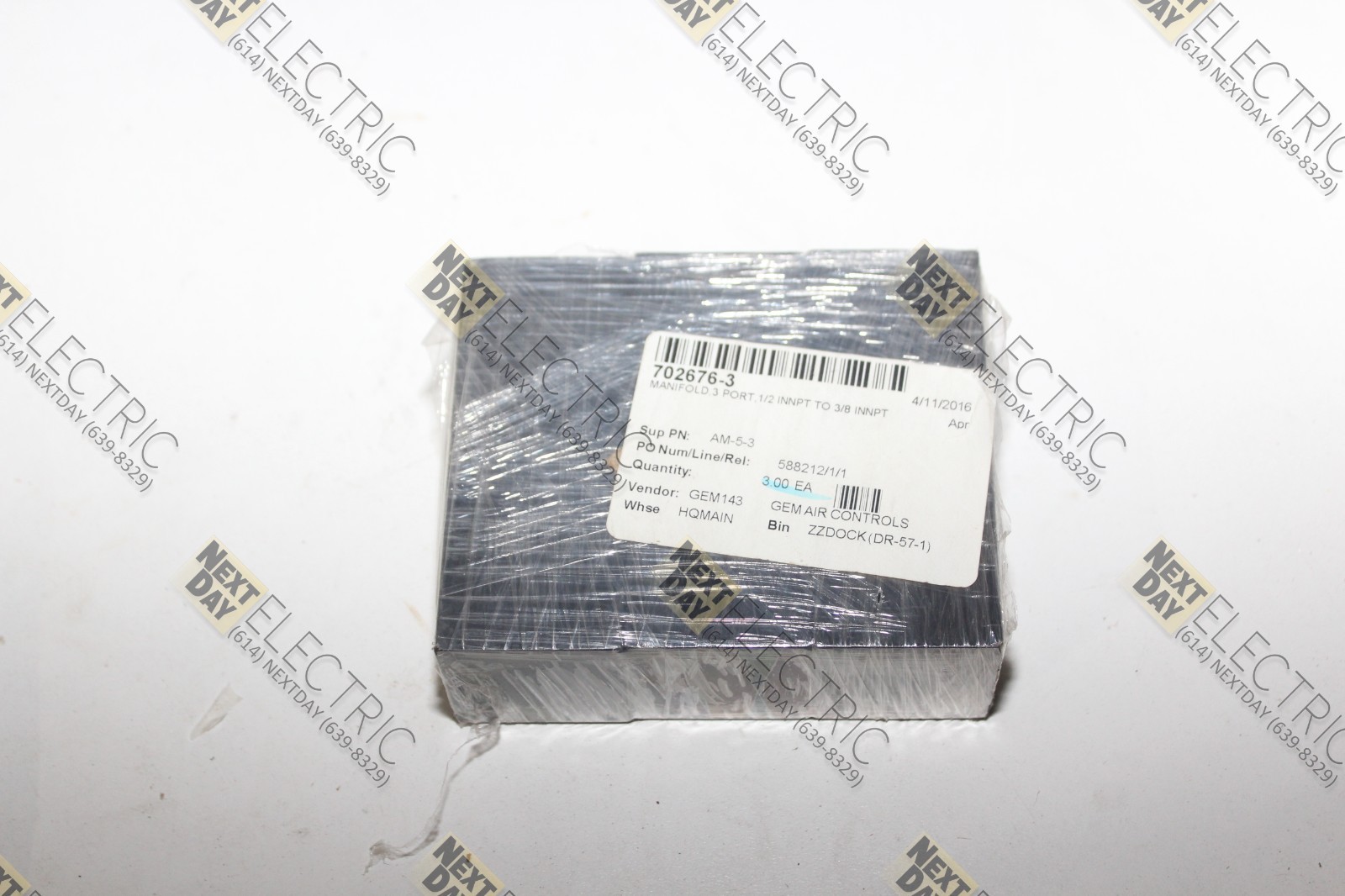 Gem Alumi-Tec, GEM143, AM-5-3, Pneumatic Air Manifold 3 Port 1/2″ 3/8″ Aluminum