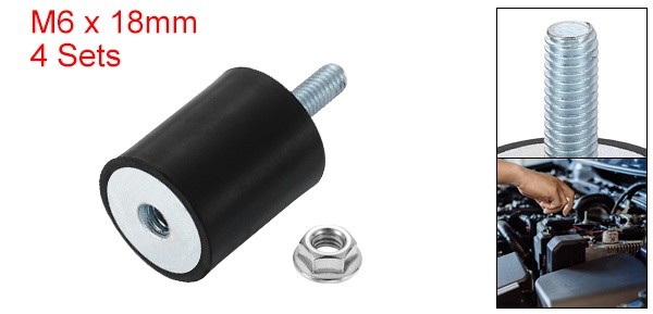 4Pcs, M6x18mm Rubber Mounts 24x30mm(DxH) Rubber Shock Absorber Mount with Nuts
