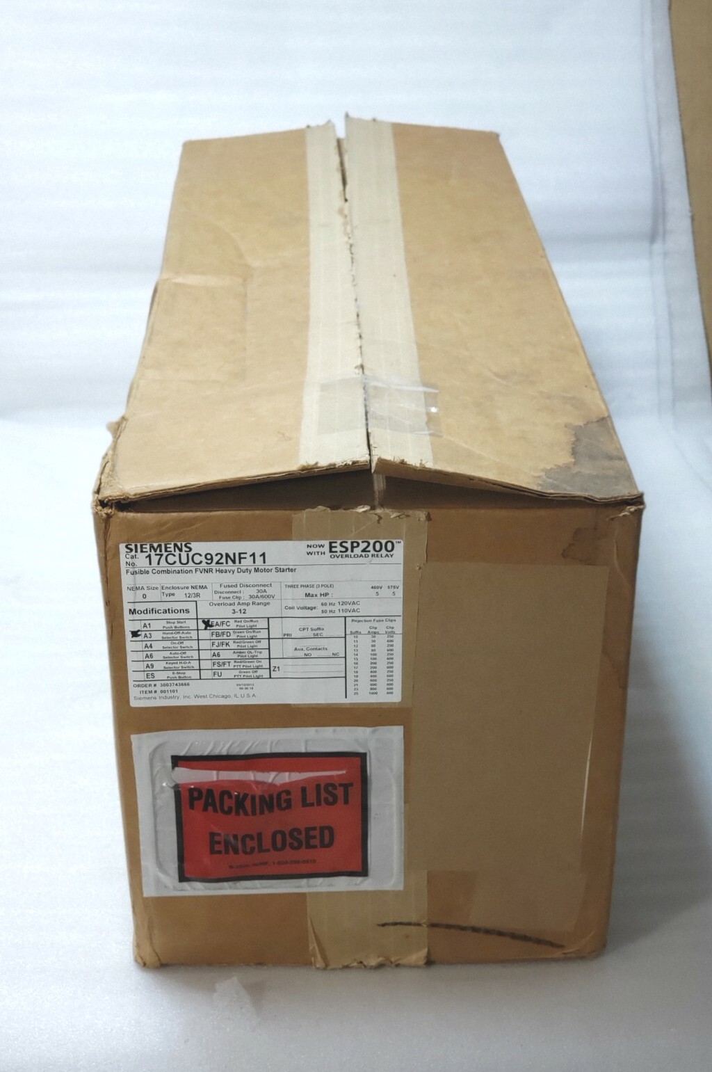 SIEMENS 17CUC92NF11, Starter,Fusible Combo FVNR SZ0,3-12Amps,N12/3R,120V, N£W