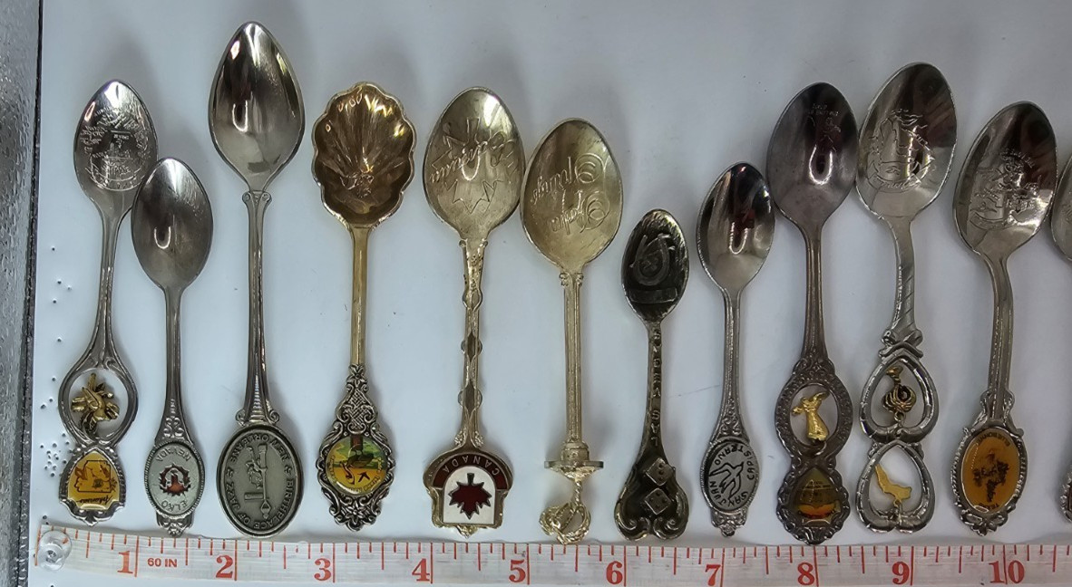 Lot of 18 Souvenir Mini Spoons-States, Places, Countries-Silver Plated, Brass