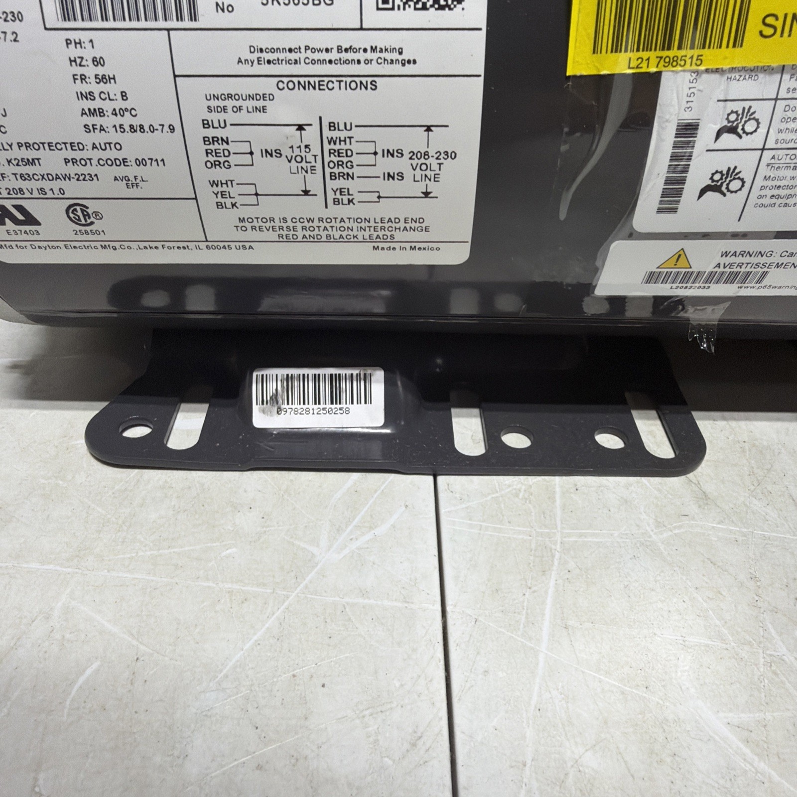 DAYTON 5K565BG INDUSTRIAL MOTOR 1-1/2 HP 1725 RPM 1PH TEFC ENCLOSURE 60HZ DENTED