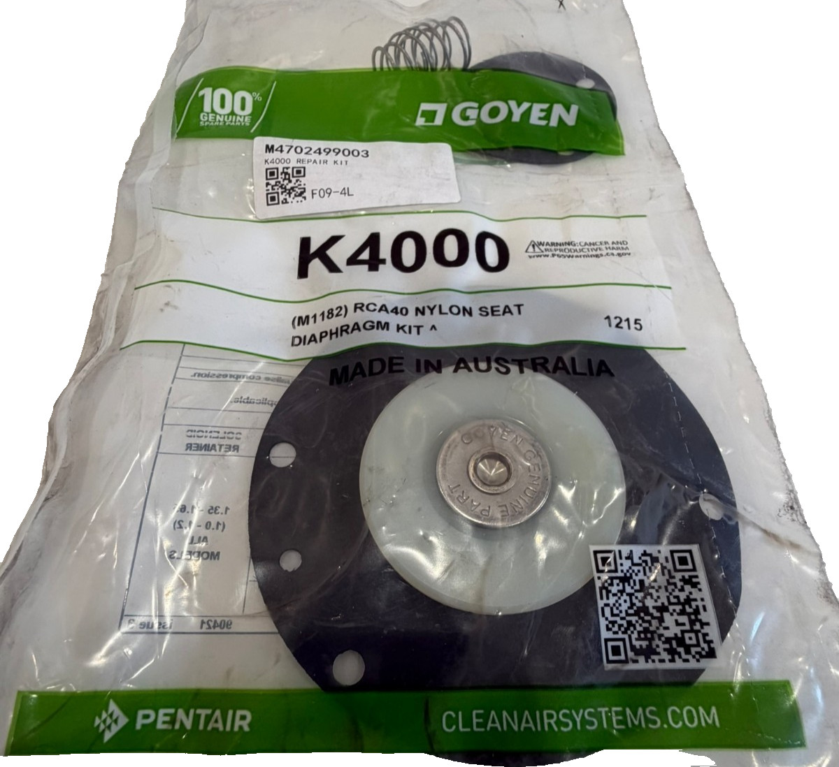 NEW GOYEN K4000 RCA40 NYLON SEAT DIAPHRAGM KIT