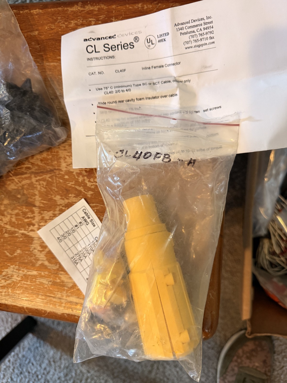 NEW Advanced Devices Inline Female Connector Kit Yellow # CL40F CL40FB – H