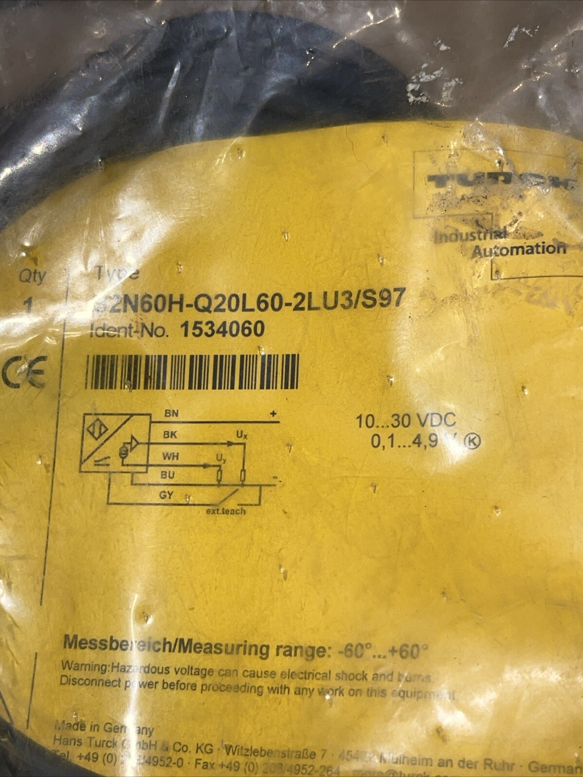 NEW TURCK B2N60H-Q20L60-2LU3 S97 INCLINOMETERS 1534060