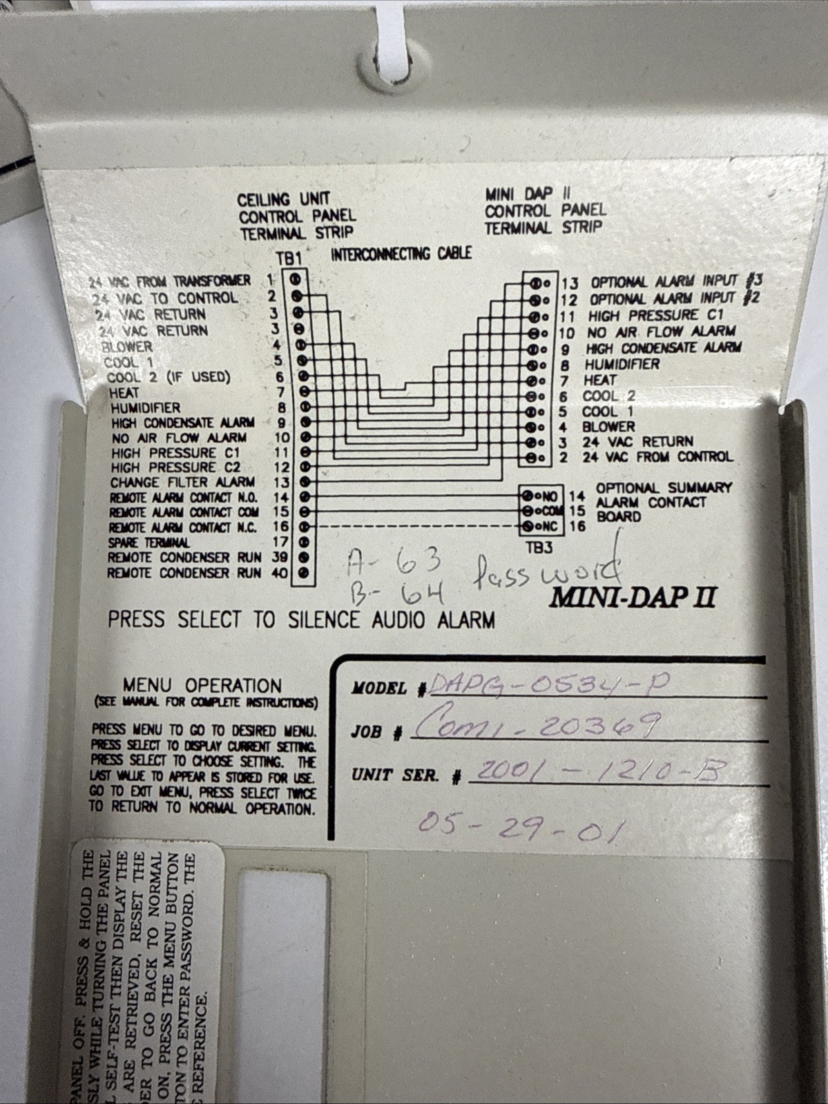 Data Aire Inc. MINI DAP II Alarm Processor Control Interface DAPG-0534-P