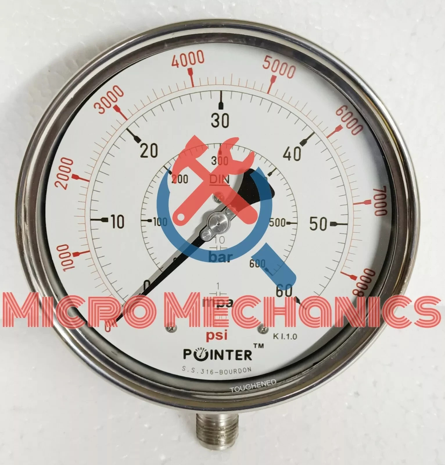 Diesel Injector Nozzle Tester Pressure Gauge Triple Scale 8000PSi 600 Bar 60 MPA